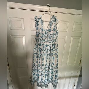 Lilly Pulitzer white embroidered with turquoise eyelet dress. New with tags